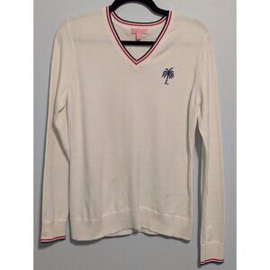 Lilly Pulitzer Long Sleeve Shirt Size M White Stretch Vintage V Neck Logo
